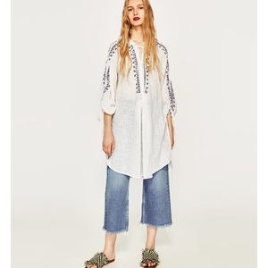 Zara embroidered tunic white top